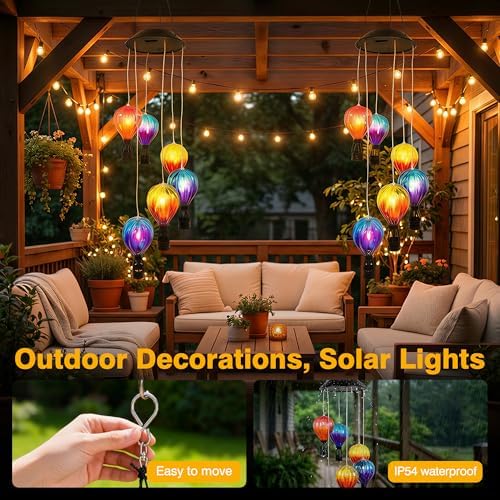 2 Pack Hot Air Balloon Solar Lantern, Outdoor Hanging Garden Decor - Image 4
