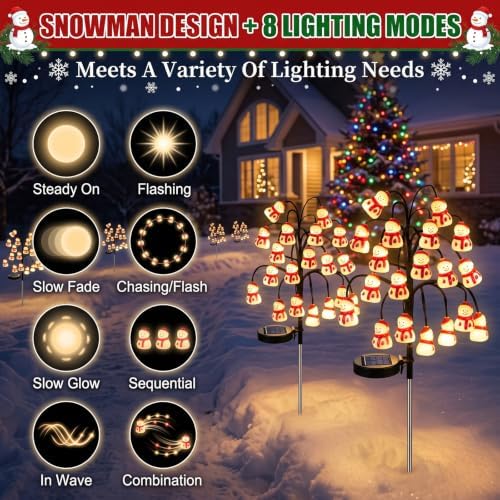 2PCS Solar-Powered Snowman Branch Light, Outdoor Christmas Decorative Light - Image 3
