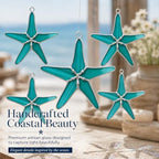 Stained Glass Teal 3 Inch Starfish Suncatcher Set of 5, Coastal Home Decor - Image 3