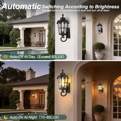 Dawn to Dusk Sensor Outdoor Wall Light Fixtures Waterproof Porch Lights Anti-Rust Matte Black Sconce Lights Outdoor Wall Lantern for Patio Front Door Garage House -2 Pack - Image 2