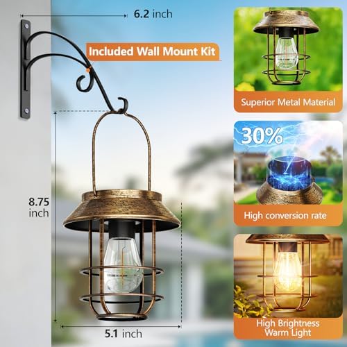 Metal Solar Lanterns, Bronze Hanging Solar Lights for Outside, 4 Pack - Image 5
