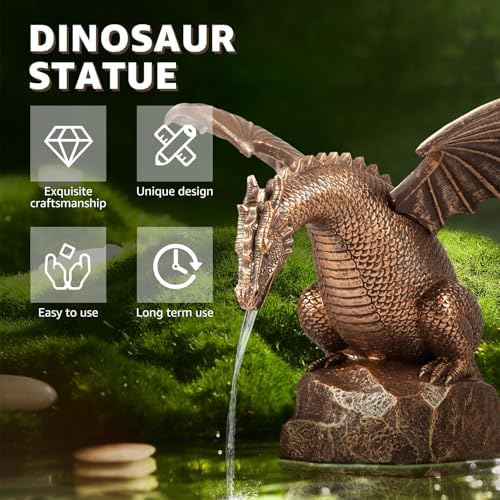 Dragon Water Fountain Décor, Resin Garden Dragon Statue Fountain, Vintage Dragon Waterfall Fountain Sculpture, Vivid Dragon Fountain Ornament for Outdoor Yard Garden - Image 2