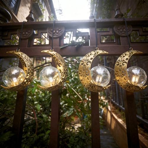 Solar Moon Hanging Backyard Lights, Outdoor Mandala Gold Decor Women Gifts - Image 6