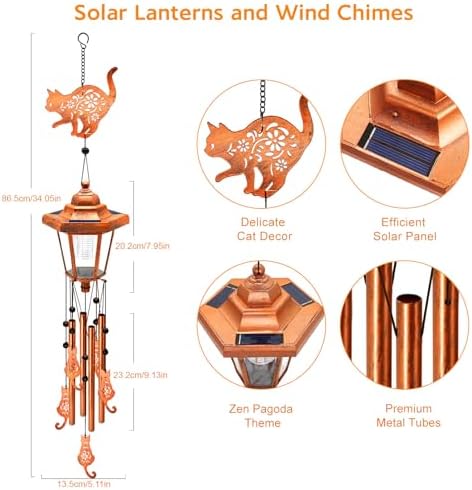Cat Solar Wind Chimes for Outside, Birthday Gifts for Mom Women Grandma Mother's Day Memorial, 34-Inch Windchimes with Wind Spinner, Outdoor Hanging Solar Lights Waterproof Garden Decor Yard, 2 Pack - Image 2