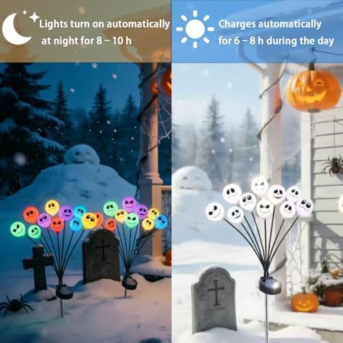 JUSTUP 2PCS Halloween-Themed Solar-Powered LED Lights, IP55 Waterproof Outdoor Lawn Lighting with 10-LED Chips, Spooky Ambience Garden Decor for Gardens Lawns & Halloween Parties (Multicolor) - Image 7