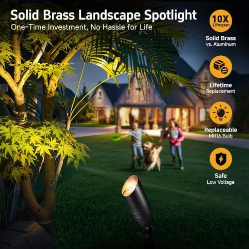 Gardenreet Low Voltage Spot Lights - Black Solid Brass Landscape Spotlight Wired, 12V Outdoor LED Bullet Uplights, Waterproof Electric for Patio Wall with 2700K Warm White MR16 Bulb (6 Pack) - Image 2
