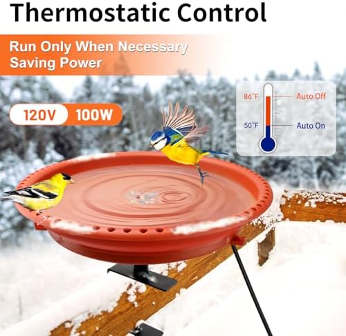 Daoeny Heated Bird Baths for Outdoors, Upgraded 100W Thermostatically Controlled Heated Bird Bath for Deck Railing, Heated Bird Bath for Outside Winter Garden Yard Patio Decor (Terracotta) - Image 3