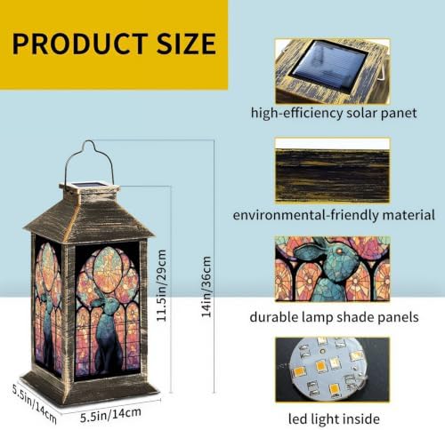 Solar Lantern Mid Century Modern Stained Outdoor Waterproof Garden Hanging Lantern Solar Powered Lighting Outside Solar Light for Patio Yard Camping, Gifts for Women Mom - Image 2