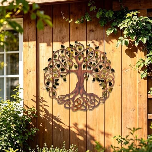 Tree Of Life Metal Wall Art Rustic Iron Decor Round Plaque For Living Room Bedroom Garden Patio Indoor Outdoor Hanging Ornament (24 INCH) - Image 4