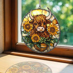 Mosaic Sunflower and Highland Cow Acrylic Suncatcher - Image 3