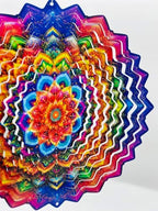 Shwing 12 Inch Rainbow Mandala Wind Spinner Colorful Boho Hanging Decor Vibrant Metal Ornament Outdoor Kinetic Garden Art 3D Wind Spinner for Patio Porch Backyard Decoration - Image 2