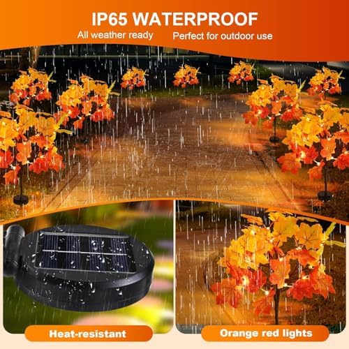 8Pack Fall Solar Lights Outdoor Decorative, Waterproof 160Led Orange Fall Lights with 320 Maple Leaves Path Lights, Solar Lights for Fall Autumn Patio Garden Halloween Thanksgiving Decorations - Image 3