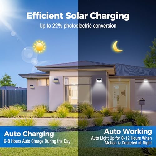 Peasur Solar Lights Outdoor Waterproof, 6Pack 140LED Bright Motion Sensor Security Lights 3 Modes, Solar Powered Fence Wall Light for Garden Yard Outside(Cool White) - Image 5