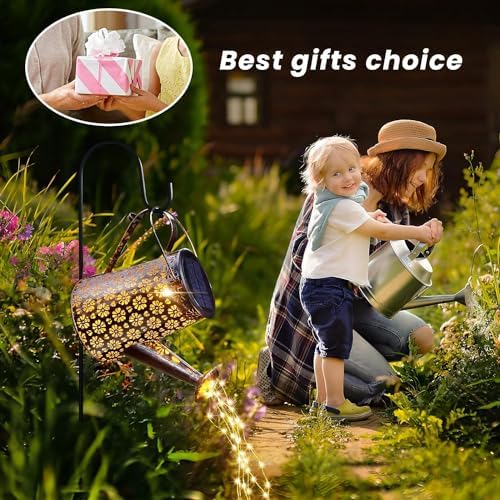 2 Pcs Solar Watering Can Lights, Hanging Solar Waterfall Lights Waterproof Outdoor Garden Decor Yard Art for Porch Landscape Patio, Gardening Gifts for Mom Grandma Women - Image 4