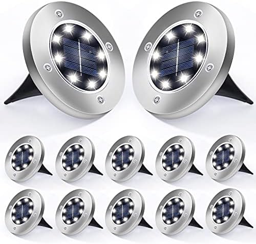 Aogist 12 Pack Solar Disk Lights - 8 LED In-Ground Outdoor Landscape Lights for Pathway, Yard, Walkway, Patio, Lawn Path (Cold White) by Aogist
