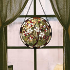 White Flowers Red Berries Stained Glass Window Hanging Suncatcher Gift 12" - Image 4