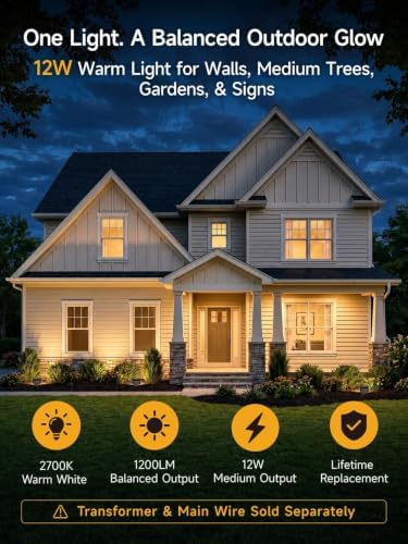 Gardenreet 12W Low Voltage Landscape Flood Lights, 12V LED Outdoor Wall Wash Lights 1200LM Each, 2700K Warm White IP65 Aluminum Floodlights, Angle Adjustable Wide Beam for Trees, Signs, 2 Pack - Image 2