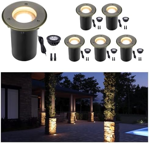 Gardenreet Landscape In Ground Well Lights - Brass Electric Low Voltage Ip65 Lights, 12V Wired LED Fixture, Antique Bronze for Patio Driveway Tree with 5000K Daylight White MR16 Bulb by Gardenreet