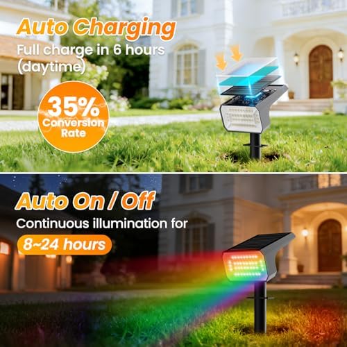 Fabrito Color Changing Solar Spot Lights Outdoor 4 Pack, [6+1 Lighting Modes] Auto On/Off RGB Spotlights, Waterproof Multicolor Landscape Lights for Garden, Tree, Halloween, Christmas - Image 2