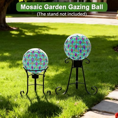 VOREEN 8” Mosaic Glass Gazing Ball — Purple Teal & Green Garden Sphere, Weather-Resistant Outdoor Yard & Patio Decoration, Fade-Free, Four-Season Use - Image 2