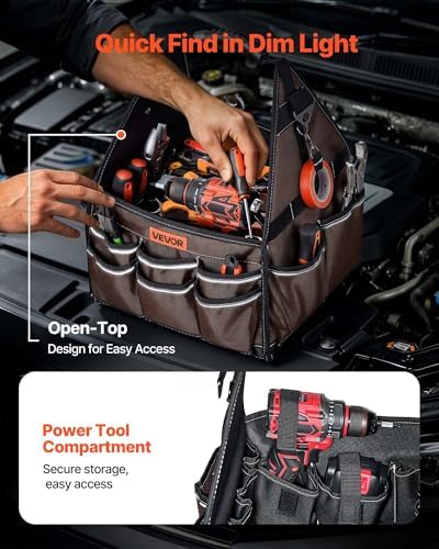 VEVOR Tool Bag, 13 Inch, 45-Pocket Open Top Tool Tote, Electrical Maintenance Toolbox Organizer Storage with Handle, Adjustable Shoulder Strap, Portable Toolbag, for Professionals DIY & Jobsite Use - Image 6
