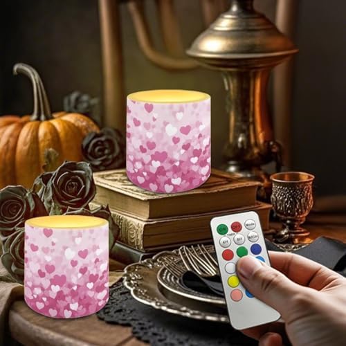 Set of 4 Flameless Candles Valentines Day Stylish Pink Heart Battery Operated LED Candles with Color Changing Timer Remote Control Tea Lights for Wedding Home Decorations - Image 4