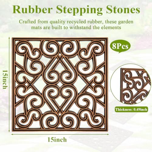 Pangda 8 Pcs Rubber Stepping Stones Garden Path Pavers 15x15 Inch, Copper - Image 2