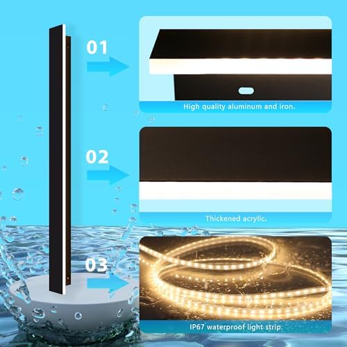 Outdoor Wall Light LED Long Wall Sconce 23.63in Ip65 Waterproof Black Modern Outdoor Lights 3000k 20W Metal Exterior Light Fixture For Porch Light Patio Front Door Yard Garden Villa Living Room - Image 6