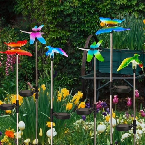 6 Pack Solar Garden Stake Lights Outdoor, Yard Figurine Stake Light, Flower Hummingbird Dragonfly Butterfly for Patio Yard Pathway Decoration (Garden) - Image 4