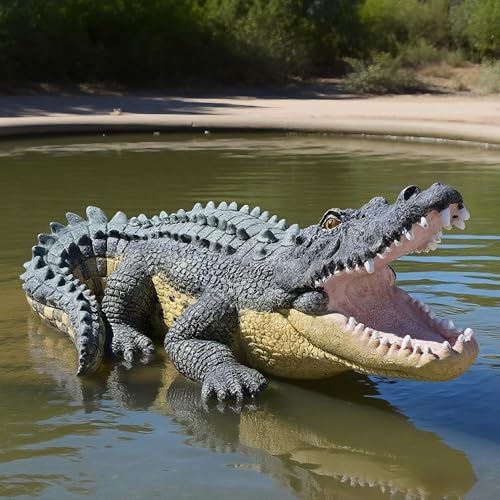 13" Real Crocodile Statue, Outdoor Lawn Crocodile Sculpture,Garden Sculptures & Statues Ornament, Pond Animal Statues, Crocodile Decor Perfect for Home Garden, Patio, Backyard - Image 2