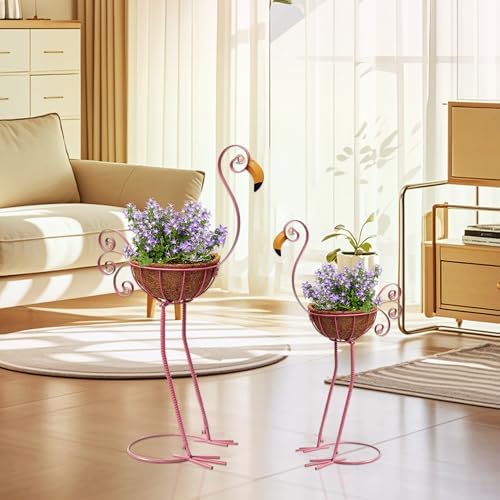 COOZZYHOUR Metal Flamingo Planter with Basket -Garden Bird Planters for Outdoor Indoor Lawn,Yard,Porch,Patio, Garden Decorations（Set of 2） - Image 4