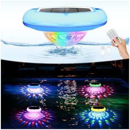 QOLNBY Solar Pool Lights 4 Pack, USB Rechargeable Floating Pool Lights by QOLNBY