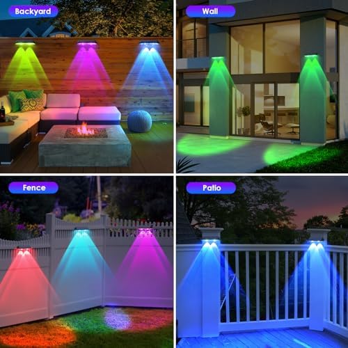 Solar Fence Lights Outdoor - Warm White & RGB 6 Color, Dusk to Dawn Solar Deck Light, Solar Lights Outdoor IP65 Waterproof, Garden Lights for Outside/Backyard/Railing/Step/Patio/Wall (12 pack) - Image 6
