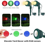 Halloween & Christmas Outdoor Spotlight, 2700K Warm White LED LandscapeSpot Lights with RGB 3 Lenses, IP67 Waterproof, 120V Plug-in for Yard, Garden Tree Holiday Decor(2 Pack, Green) - Image 2