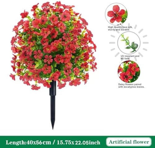 22 Inch Artificial Flower Stake Outdoor Decor - Multi-Color Garden Stakes for Yard & Lawn, No Fade Heavy Duty Plastic, All Season Decoration (2pcs-Red) - Image 6