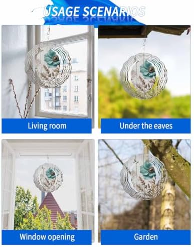 10 Inch Teal Vintage Floral Wind Spinner for Yard and Garden, Retro Flowers Wooden Butterfly Hanging Ornaments Outdoor 3D Kinetic Wind Sculpture Spinners Indoor Outdoor Patio Décor Ornaments Gift - Image 7