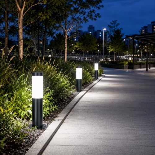 Hardwired Outdoor Bollard Light, Black Stainless Steel Cylinder Lamp - Image 7