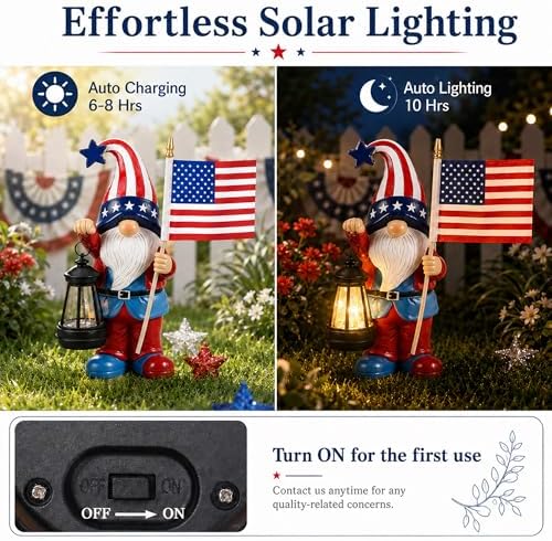 Nacome Solar Patriotic Gnomes Statues with Flag for Garden Decor - Image 5