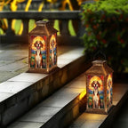 Solar Lantern Stained Glass Beagle Dog Sunset Floral Accents Vintage Flowers Outdoor Waterproof Hanging Solar Light Outside Lights for Patio Yard House Lawn Decor Birthday Gifts for Women Mom - Image 6