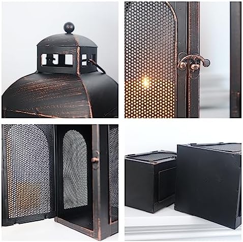 Luxury Lantern Decorative Outdoor & Indoor, Set of 2 (19’’&13’’) Metal Candle Lanterns Decor, Vintage Hanging Candle Holder for Front Porch Patio Wedding Farmhouse Home, Christmas Decorations - Image 7