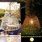 Rattan Solar Hanging Lantern, Outdoor Waterproof Chandelier Light - Image 4