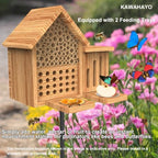 Mason Bee House Wooden Butterfly House with Feeders and Metal Stake, Insect Hotel for Garden Backyard, Natural Handmade Waterproof Bugs House, Attracts Bee, Butterfly, Ladybirds Pollinators - Image 3