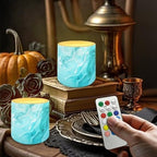 Pack of 4 Flameless Candles Battery Operated Candles with Remote and Timer Flickering LED Elictric Pillar Tealights for Indoor Outdoor Banquet Home Decorations, Turquoise Marble - Image 3