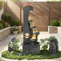 39" Outdoor Water Fountain, 5-Tier Cascading Floor-Standing Indoor Waterfall Fountains, Modern Large Water Feature with 5 Waterfalls & LED Lights, for Garden, Patio, Deck, Porch by GIODIR