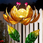 Garden Decor for Outside Solar Wind Spinners for Yard-Metal Lotus Flower Windmills LED Crackle Glass Globe Outdoor Garden Decor Yard Art Lawn Ornament by SUCUY