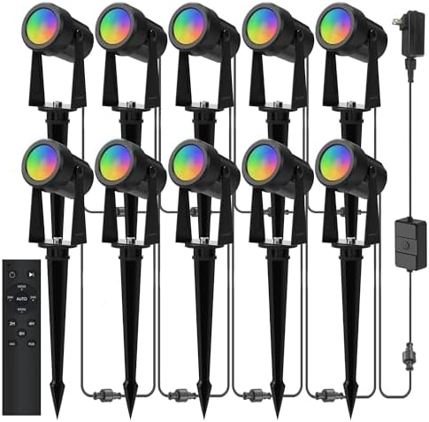 Banord RGBW Color Changing Outdoor Landscape Lighting, 10 Pack Low Voltage LED Outdoor Spotlight with Remote, IP65 Waterproof for Yard, Garden, Lawn by Banord