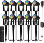 Banord RGBW Color Changing Outdoor Landscape Lighting, 10 Pack Low Voltage LED Outdoor Spotlight with Remote, IP65 Waterproof for Yard, Garden, Lawn by Banord