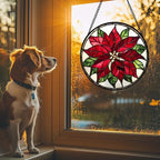 Red Poinsettia Flower Stained Glass Window Hanging Suncatcher Gifts 9.8" - Image 2