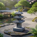 3-Tier Buddhist Pagoda Tower Statue, Gray Resin Figurine by Unknown