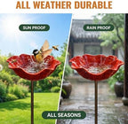 Handmade Metal Flower Garden Stake Bird Bath, Bee Watering Station with Colorful Butterfly & Flower Design – Decorative Bee Feeder Bowl for Outdoor Yard, Garden Decor (2pc) - Image 3